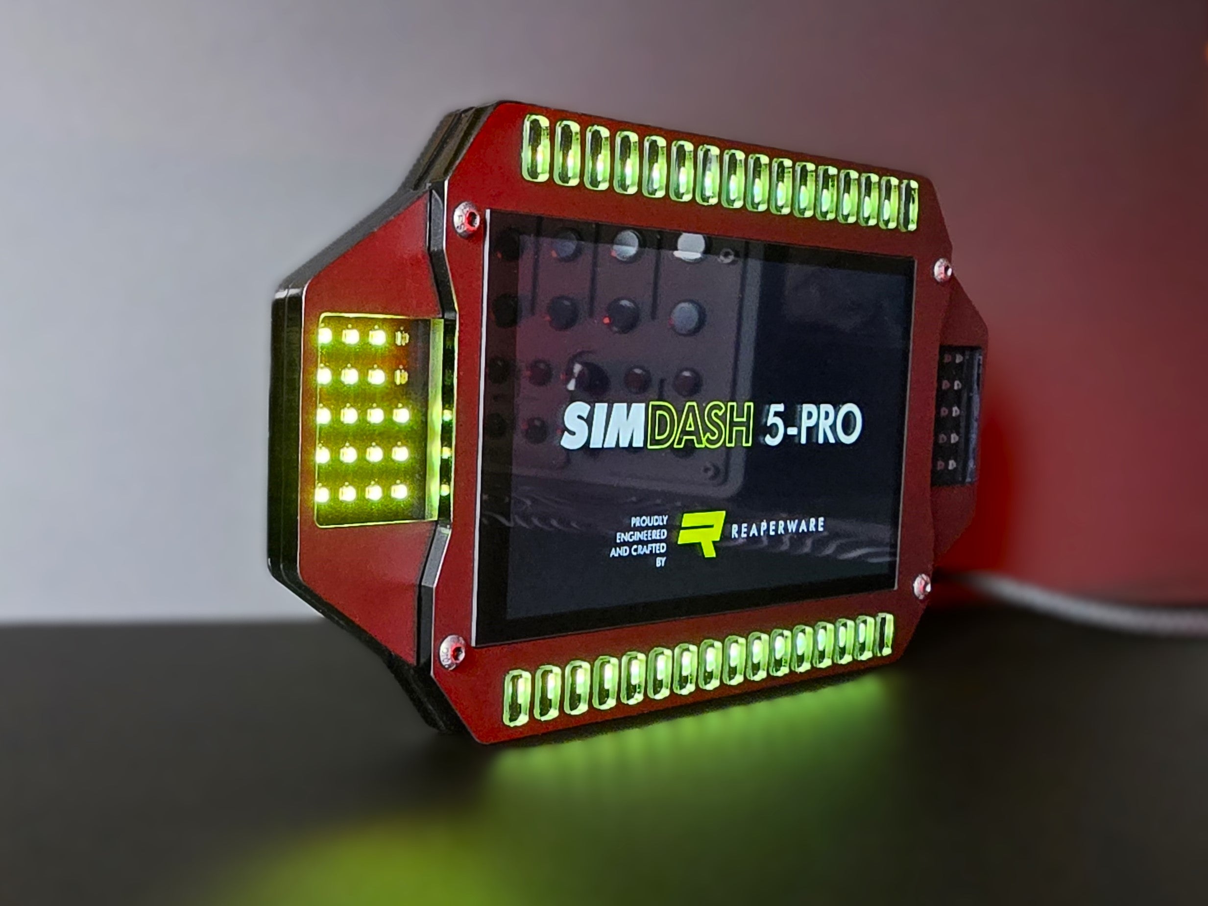 ReaperWare 5" DDU cockpit telemetry display featuring a 5 inch touch screen, side cluster matrix layout, full SimHub compatible