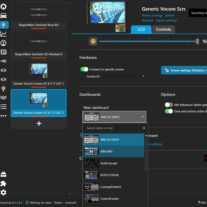 how to setup your vocore display in simhub