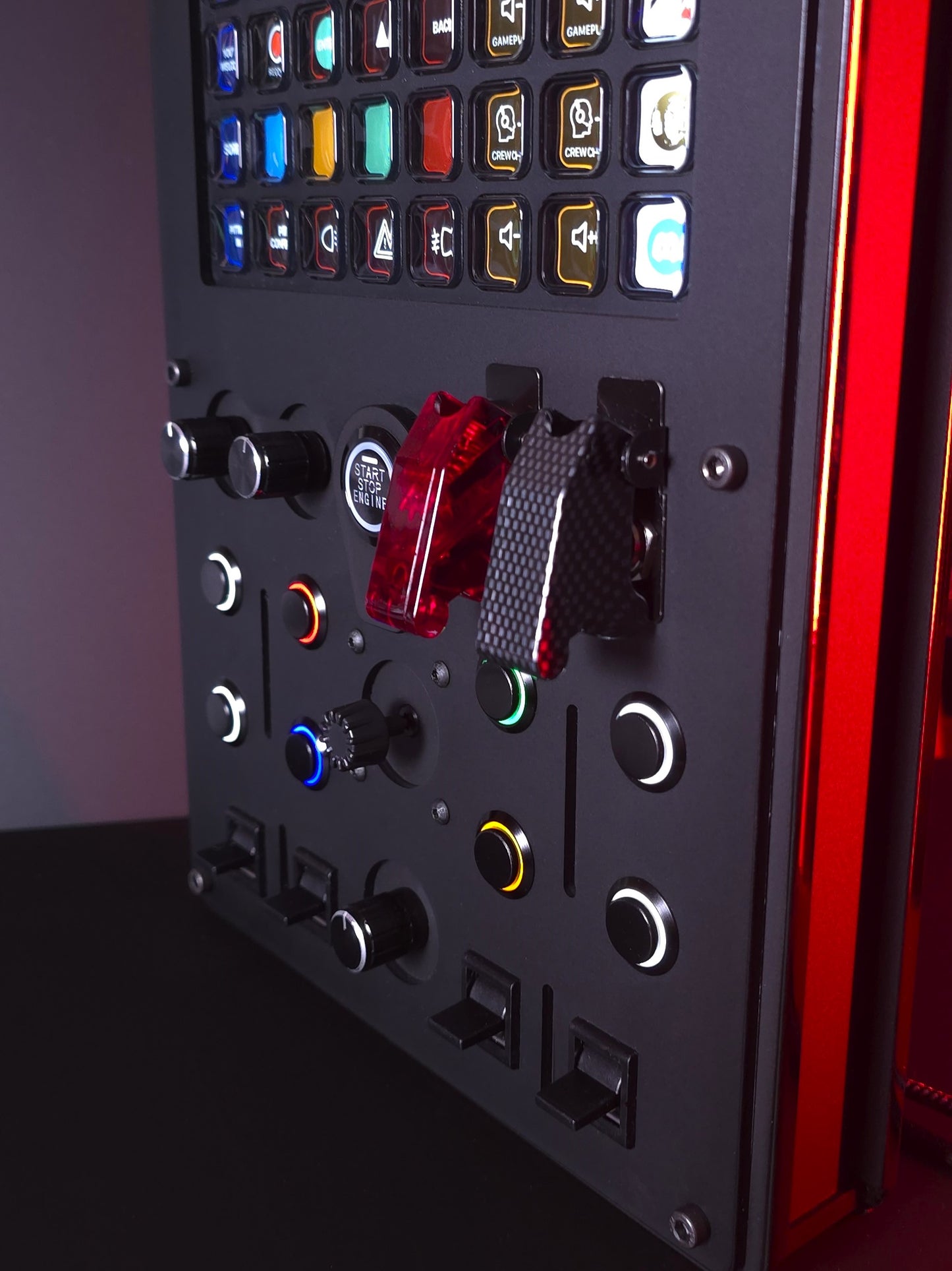 a button box for sim racing with stream deck XL integration