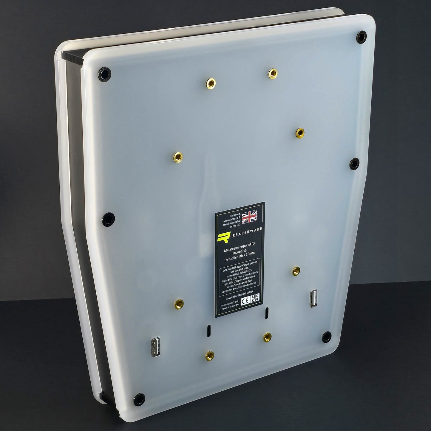 VESA 100mm mounting points and rear integrated USB hub on a ReaperWare RaceConsole unit